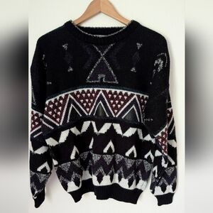 Vintage Geometric Crewneck Sweater In White, Purple, Black, Burgundy & White